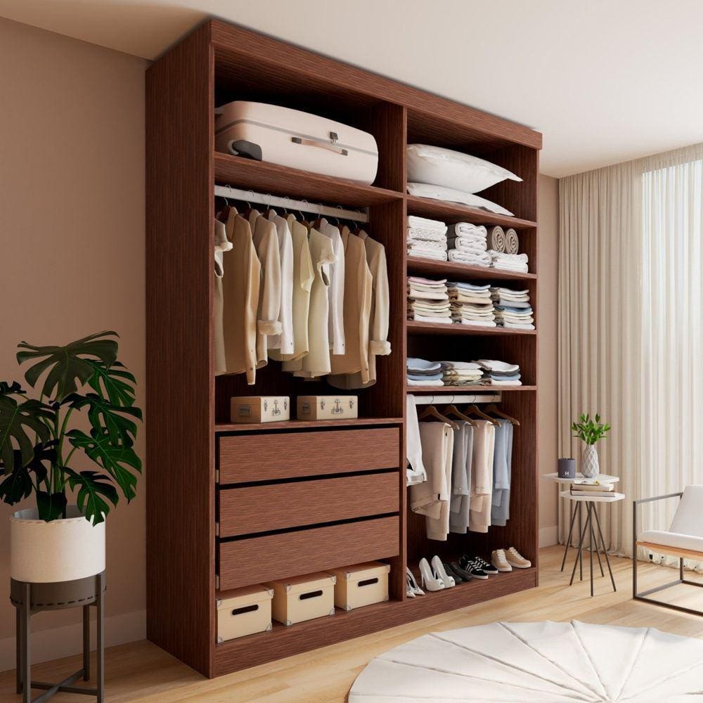 Closet Casal sem Portas 3 Gavetas Roma Cacau