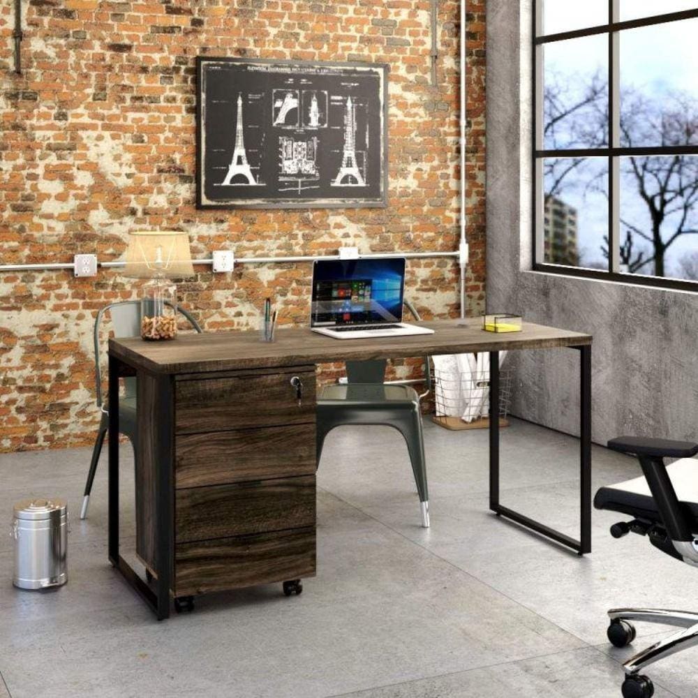 Mesa para Escritório 150cm com Gaveteiro Kuadra Carvalho Dark