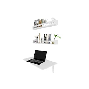 Kit com 1 Escrivaninha Suspensa 60cm e 2 Prateleiras Bramov Móveis Branco
