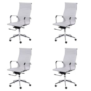 Kit 4 Cadeiras para Escritório Presidente Esteirinha com Relax Sintético 3301 Or Design Branco