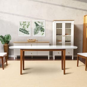Mesa Oval 6 Lugares 1,8m Tampo Vidro e MDF Tiê CabeCasa MadeiraMadeira Amêndoa/Off White