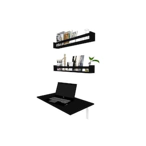 Kit com 1 Escrivaninha Suspensa 60cm e 2 Prateleiras Bramov Móveis Preto