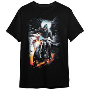 Camiseta Caveira Motoqueiro Preta Plus Size Unissex 100% Algodão