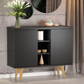 Buffet Saymon 2 Portas 3 Nichos Pés Palito Viero Móveis Preto