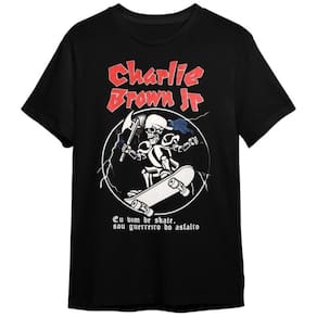 Camiseta Charlie Brow Jr Preta Plus Size Unissex 100% Algodão