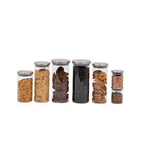 Kit 7 potes de vidro com tampa inox circular mantimento - oikos