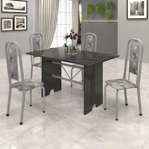 Conjunto de Mesa 120x75cm Tampo Ardósia com 4 Cadeiras Lavínea Soma Móveis Martelado Pérola/Paraopeba