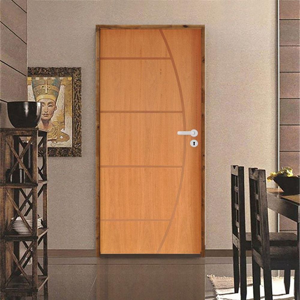 Kit Porta de Madeira 210x82cm Batente 11cm Fechadura Rolete Belissima 6 Rodam Imbuia