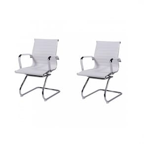 Kit 2 Cadeiras para Escritório Interlocutor Base Fixa Esteirinha Sintético 3301 Or Design Branco