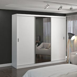 Guarda-Roupa 3 Portas de Correr com 1 Espelho Foscarini Branco