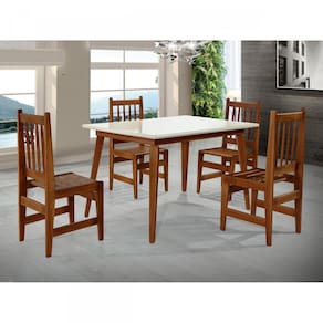 Conjunto Sala de Jantar Mesa e 4 Cadeiras Madeira Maciça Brasil Art Panta Avelã/Off White