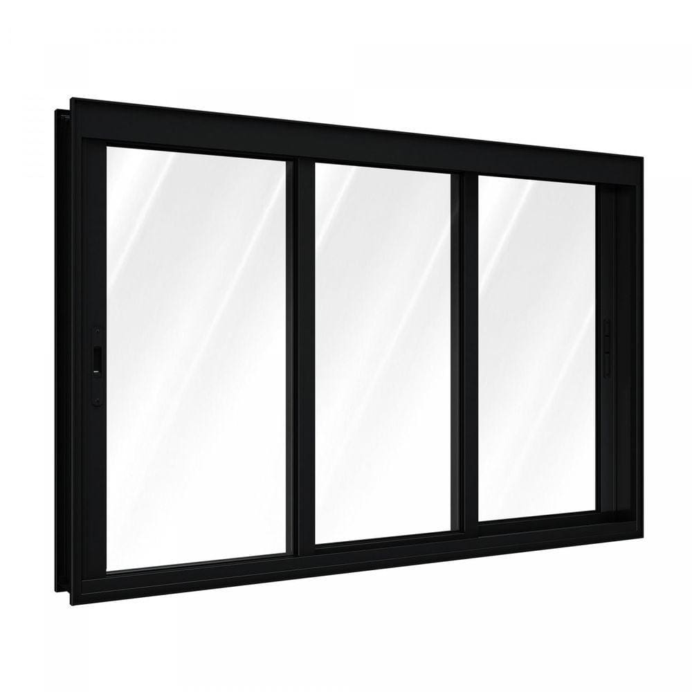Janela de Alumínio de Correr 100x200cm 3 Folhas Lucasa Alumínios Preto