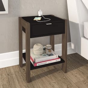 Mesa de Cabeceira 1 Gaveta Tecno Mobili Preto/Nogal