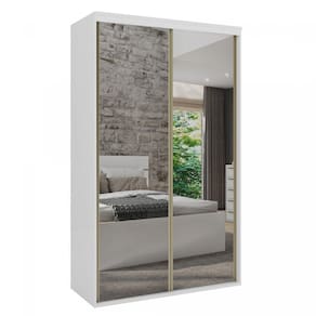 Guarda-Roupa Solteiro 2 Portas de Correr com Espelho Branco