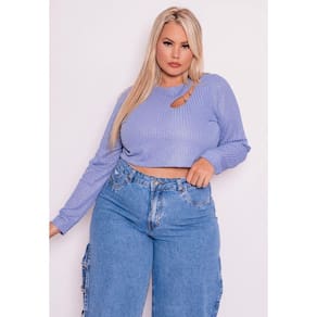 Cropped Manga Longa Plus Size Strass
