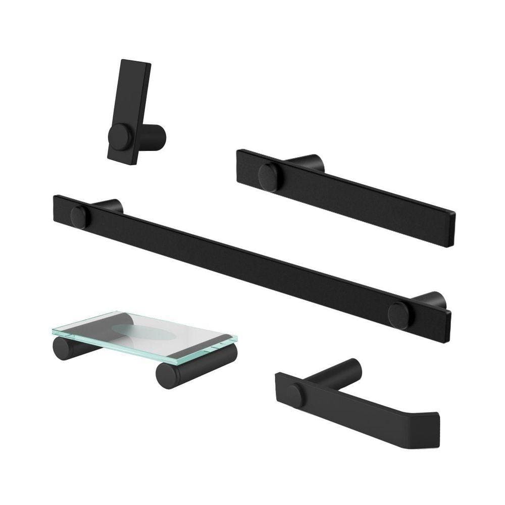 Kit Acessórios Banheiro Barra Patmos Inox Preto Fosco 5