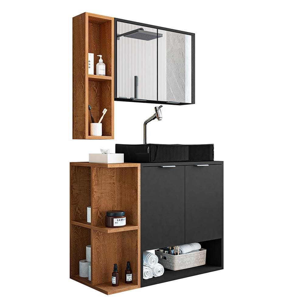 Gabinete Banheiro Star Cuba Dalla Preta e Valvula Click Inox