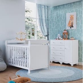 Quarto de Bebê com Cômoda 1 Porta e Berço Americano Nina Espresso Móveis Branco Brilho