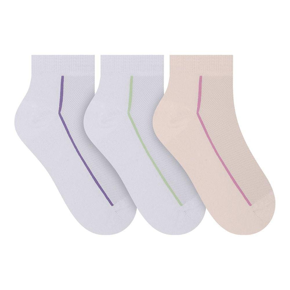 Kit Meia Esportiva Feminina Lisa 3 Pares