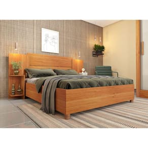 Cama Box Casal Monaco com Painel e Mesa de Cabeceira Cinamomo