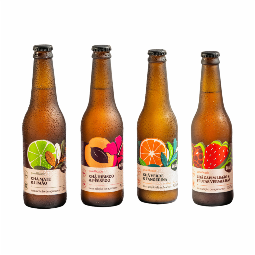 Kit 4 Chás Gaseificados Brazô: Tangerina, Pêssego, Frutas Vermelhas, Limão