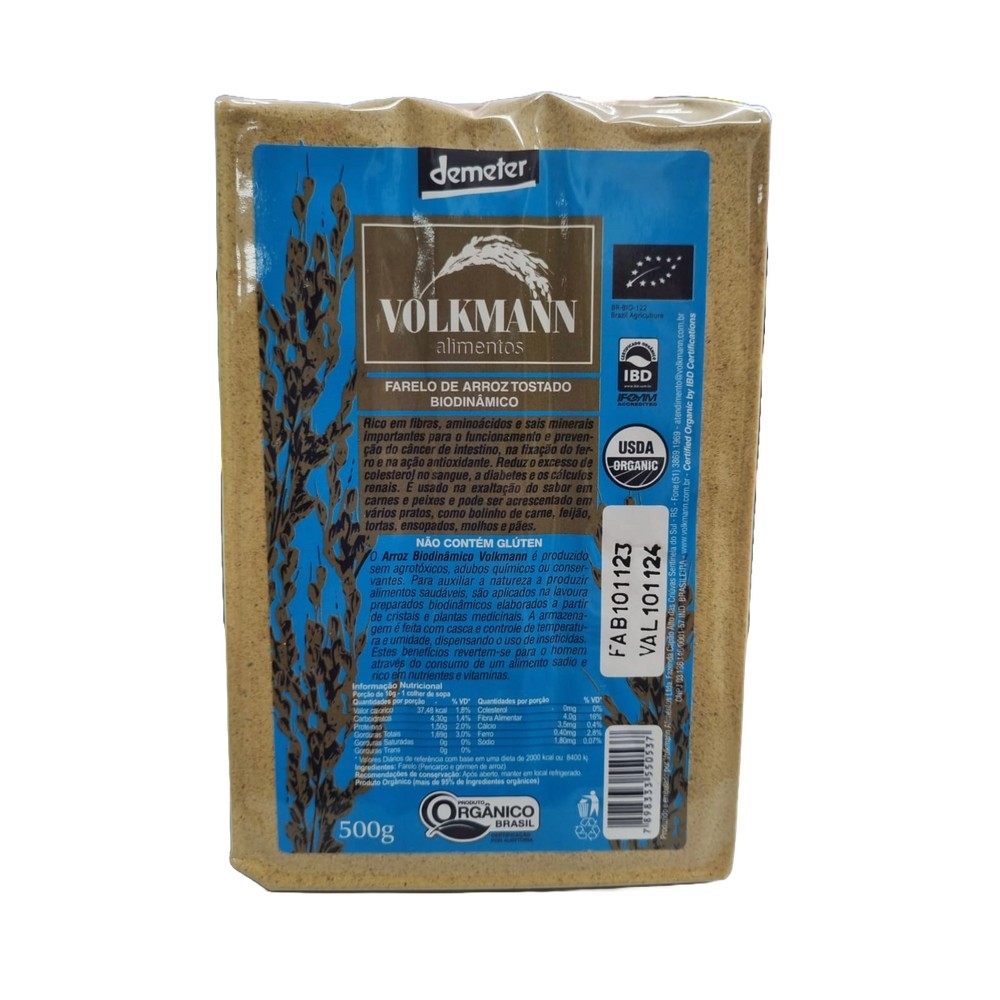 Kit 2X: Farelo de Arroz Tostado Orgânico Biodinâmico Demeter Volkmann 500g