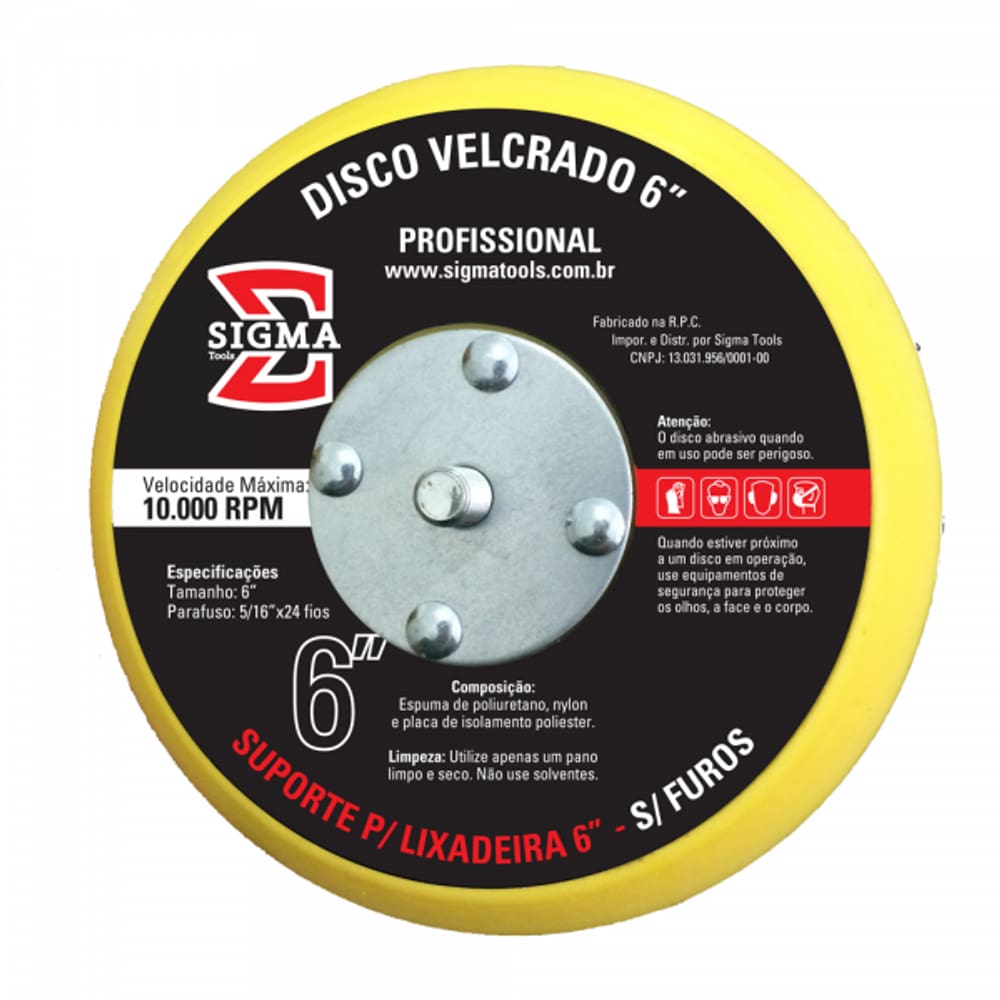 DISCO VELCRADO 6" SEM FUROS SIGMA TOOLS