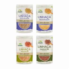 Kit 4 Linhaça Vitalin: Linhaça Dourada, Farinha de Linhaça Dourada, Linhaça Marrom, Farinha de Linhaça Marrom