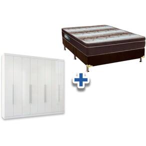 Cama Box Casal + Colchão Light Ortobom + Guarda Roupa Master Vip 8.4 Branco