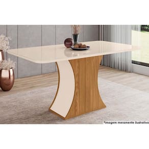 Mesa de Sala Jantar Luiza SC15 c/Tampo Madeirado Vidro Curvo 160x90cm Nature/Off White - Henn