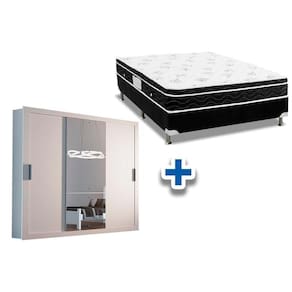 Cama Box Casal + Colchão Physical Spring + Guarda Roupa Veneza Luxo Branco