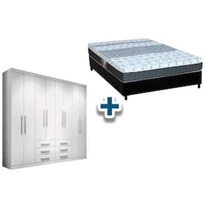 Cama Box Casal + Colchão Class Castor + Guarda Roupa Master 8.6 Branco
