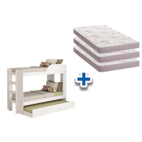 Colchão Physical Ortobom (3un) + Beliche Bia c/ Auxiliar Branco