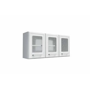 Armário Aéreo p/ Cozinha Gourmet 7009 3 Portas c/Vidro 120cm Branco - Bertolini
