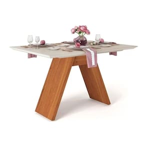 Mesa de Sala Jantar Fit + Tampo Madeirado Vidro 160x90cm Rústico Terrara/Off White - DJ Móveis