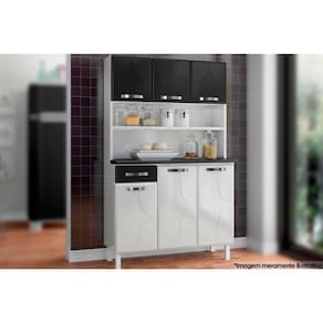 Kit de Cozinha Compacta Rubi Smart Aço 6 Portas e 1 Gaveta 105cm Branco/Preto - Telasul