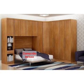 Quarto Casal Modulado Rizon 6 Peças (1 Armário Ponte + 1 Closet + 3 Guarda Roupas + 1 Complemento) QC213 Freijo Cumaru - Novo Horizonte