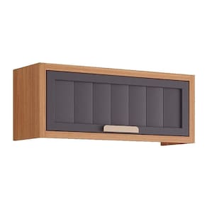 Armário Aéreo Cozinha Modulado Estela Geladeira c/1 Porta Basculante Ripada 80 cm Freijo/Titanium - MGM