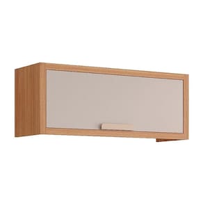 Armário Aéreo p/ Cozinha Eloise Geladeira c/1 Porta Basculante Riscada 80 cm Freijo/Off White - MGM