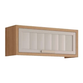 Armário de Geladeira p/ Cozinha Estela Geladeira c/1 Porta Basculante Ripada 80 cm Freijo/Off White - MGM
