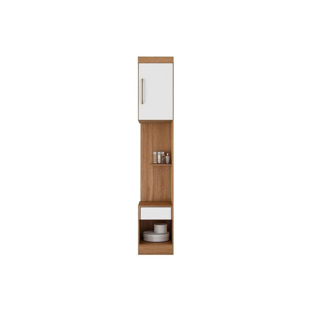 Módulo de Quarto Casal Armário Mesa Cabeceira Módena 71100 c/ 1 Porta e 1 Gaveta Amendola/Branco - Demóbile