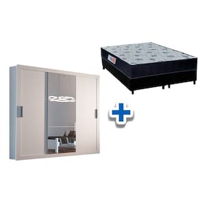 Cama Box Casal + Colchão Foggia Sognia + Guarda Roupa Veneza Luxo Branco