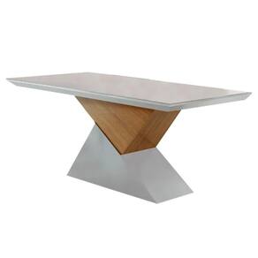 Mesa de Sala Jantar Dubai + Tampo Madeirado Vidro Reto 180x90cm Imbuia/Off White - Rufato
