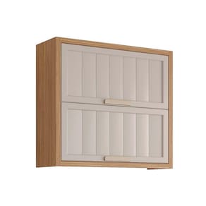 Armário Aéreo Cozinha Modulado Estela c/2 Portas Basculantes Ripada 80 cm Freijo/Off White - MGM