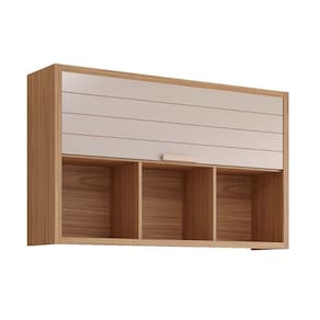 Armário Aéreo p/ Cozinha Eloise c/3 Nichos e 1 Porta Basculante Riscada 120 cm Freijo/Off White - MGM