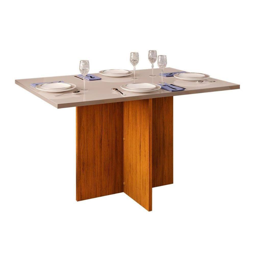 Mesa para Cozinha Hera + Tampo Madeirado Vidro Reto 120x90cm Freijó/Off White - DJ Móveis