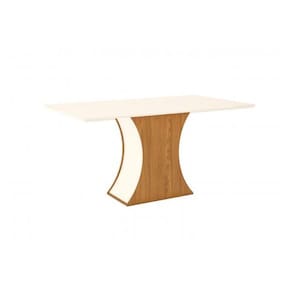 Mesa para Cozinha Luiza SC14 + Tampo Madeirado Vidro Reto 160x90cm Nature/Off White - Henn