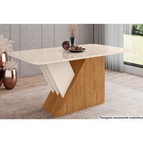 Mesa para Cozinha Épic SC24 + Tampo Madeirado Vidro Curvo 160x90cm Nature/Off White - Henn