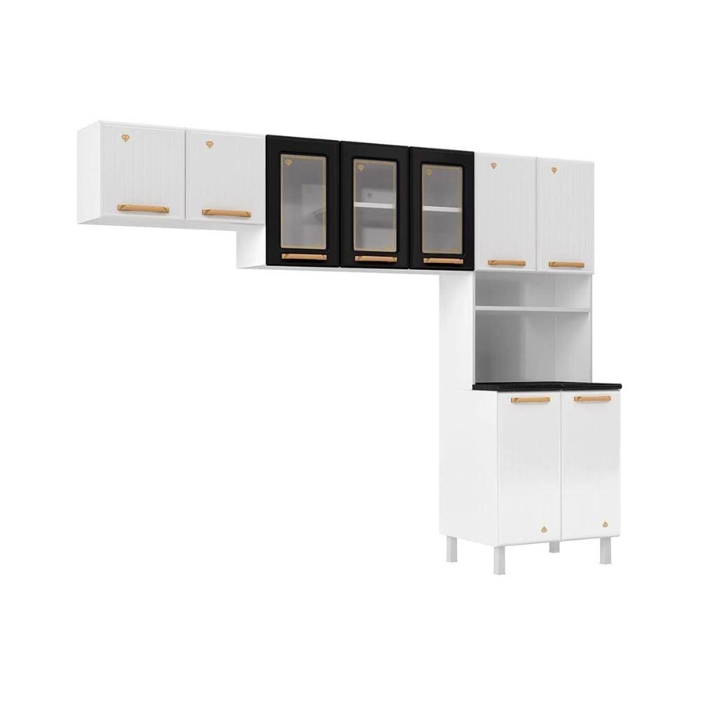 Kit de Cozinha Modulada 3 Peças Diamante (2 Armários + 1 Paneleiro) Branco/Preto - Telasul