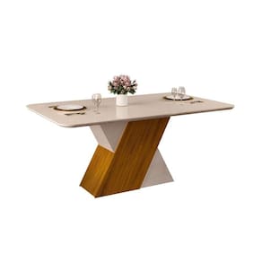 Mesa de Sala Jantar Rubi + Tampo Madeirado Vidro 170x90cm Freijó/Off White/Off White - DJ Móveis
